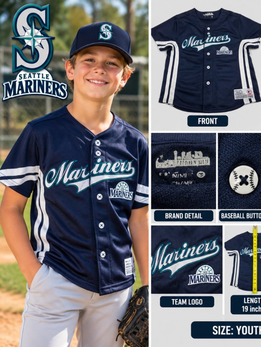 Seattle Mariners MLB Youth M/8 Baseball Jersey Navy True Fan